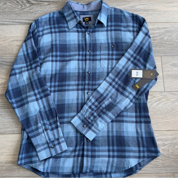 Lee Flannel Men’s Shirt “Feather Blue”Plaid Button-Up Collared Size Extra Large - Picture 1 of 9